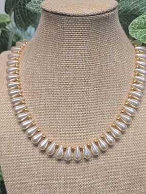 Joan Rivers Lustrous Faux Pearl Teardrop Necklace with Gold Tone Bead Accents